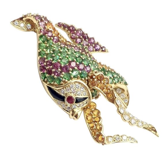 Authentic! Rare Jean Vitau 18k Yellow Gold Diamond Color Stone Angel Fish Brooch - Picture 7 of 12
